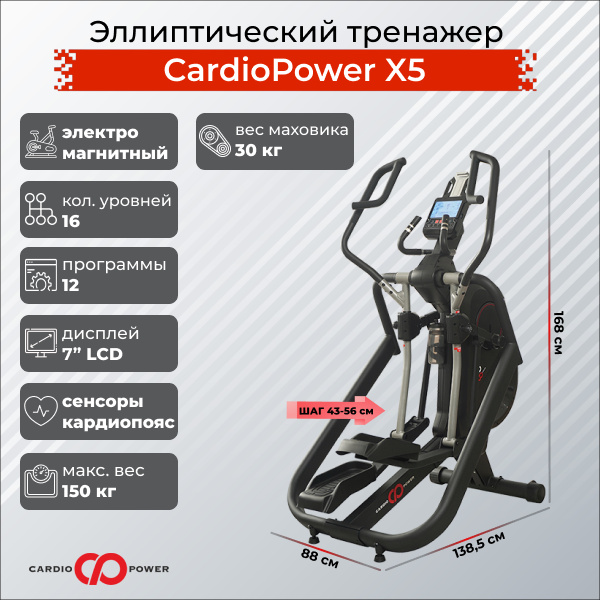 CardioPower X5 из каталога эллиптических тренажеров с длиной шага от 50 см в Омске по цене 159900 ₽