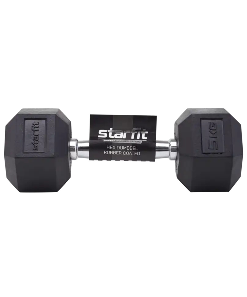 Обрезиненная гантель StarFit гексагональная 5 кг