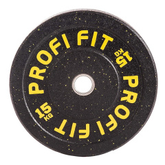 Profi Fit бамперный черный 15 кг из каталога дисков для штанги с посадочным диаметром 50 мм. в Омске по цене 9780 ₽
